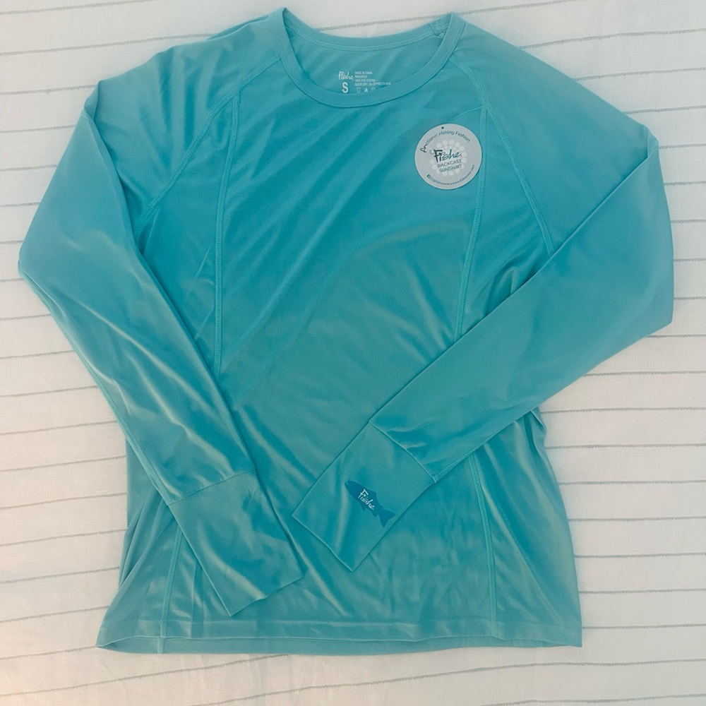 NWT FisheWear Backcast Sunshirt in Aqua; Size Small - Picture 11 of 14